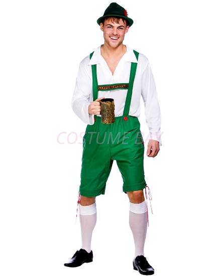 Mens Lederhosen Oktoberfest Bavarian German Beer Costume Green