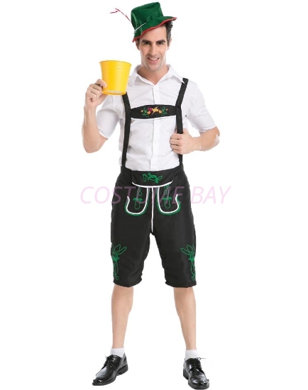 Mens Lederhosen Oktoberfest Bavarian German Beer Costume Black