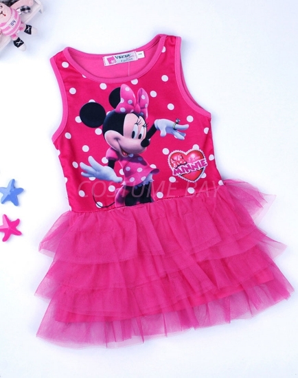 Girls Flower Mickey Minnie Mouse Polka Dots Tutu Princess Dress -Pink