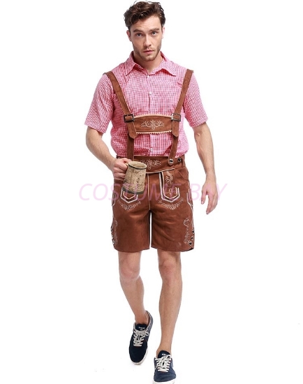 Bavarian Guy Mens Faux Suede Lederhosen Costume Brown