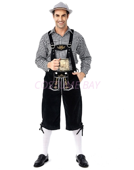 Bavarian Guy Mens Lederhosen Black Shirt And Shorts