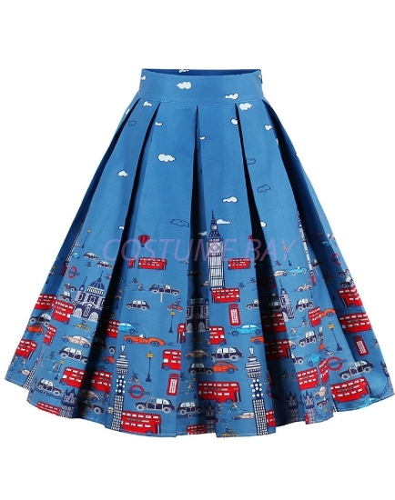 Xmas 50s 60s Vintage Rockabilly Swing Skirt - Skirt Blue