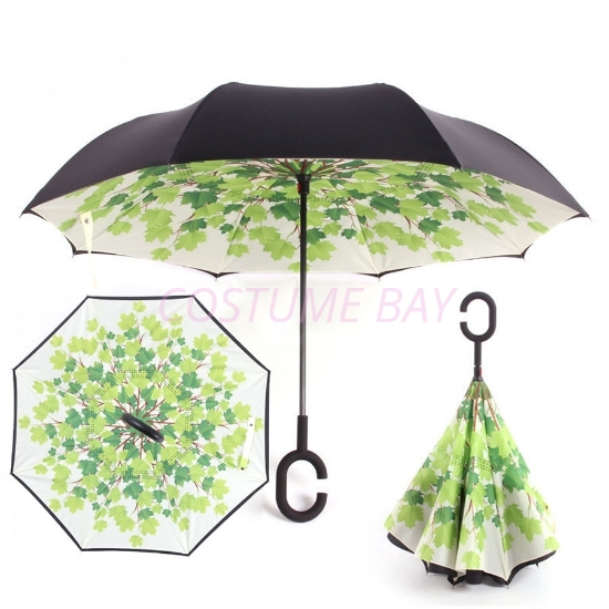 Upside Down Reverse Umbrella - Green Leaf
