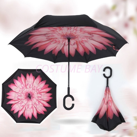 Upside Down Reverse Umbrella - Pink Daisy