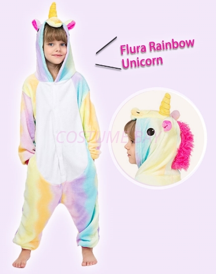 Kids Fluro Rainbow Unicorn Onesie