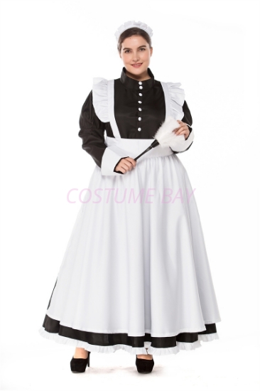 Ladies Lolita Oktoberfest Bavarian Beer Maid  Costume Black Dress With White Apron - Size Plus
