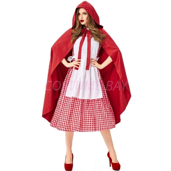 Womens Girls Little Red Riding Hood Dress With Detached Cape