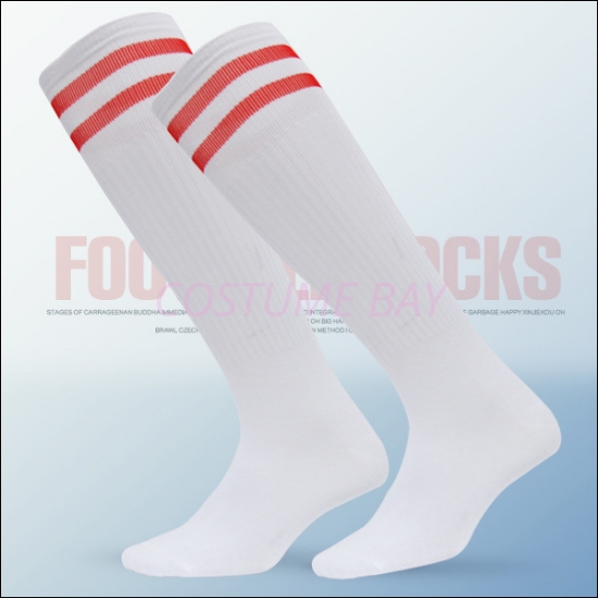 Adults Kids High Knee Football Sport Socks - WHITE-RED
