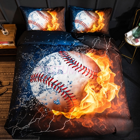 3D Hot Fire Baseball Duvet Cover Set With Pillowcase