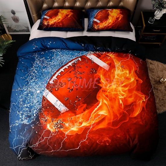 3D Hot Fire Rugby Ball Duvet Cover Set With Pillowcase