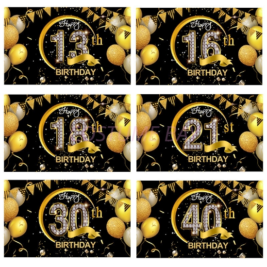 Birthday Celebration Decorative Black Gold Backdrop Banner 110*180CM