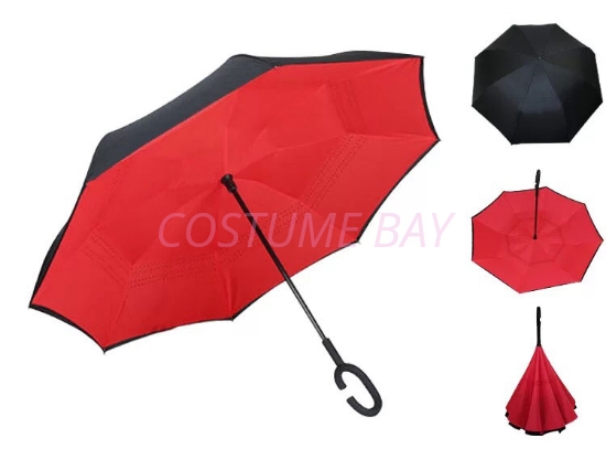 Upside Down C-Handle Reverse Umbrella - Red