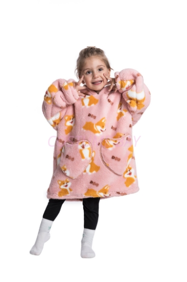 New Design Kids Toddler Animal Fruit Print Blanket Hoodie - Corgi