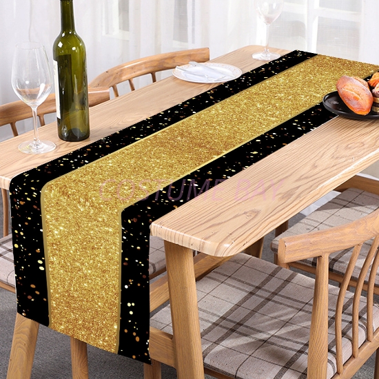 Gold And Black Happy Birthday Decoration Table Runner 180*35CM