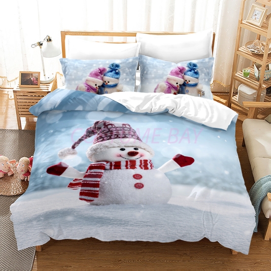 Merry Christmas Snowman Bed Duvet Cover Set Quilt Cover
