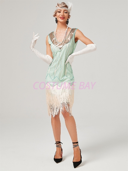 Picture of 1920s Vintage Big V-Neck Flapper dress-Light Green