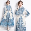 Picture of Women's Long Sleeve Maxi Dress - Blue Print