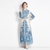 Picture of Women's Long Sleeve Maxi Dress - Blue Print