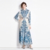 Picture of Women's Long Sleeve Maxi Dress - Blue Print