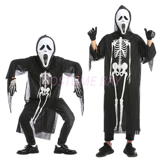 Picture of Mens Skeleton 3pcs Set Ghostface Scream Mask Costume for Halloween