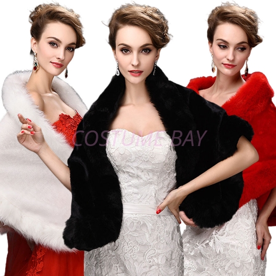 Picture of Faux Fur Shawl - Black, Red and White