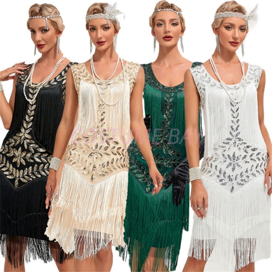 Picture of Roaring Classic 1920s Vintage Great Gatsby Fringe V-Neck Flapper Dress