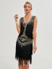 Picture of Roaring Classic 1920s Vintage Great Gatsby Fringe V-Neck Flapper Dress