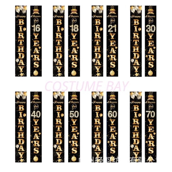 Picture of Black Vertical Happy Birthday Door Banner with Numbers 